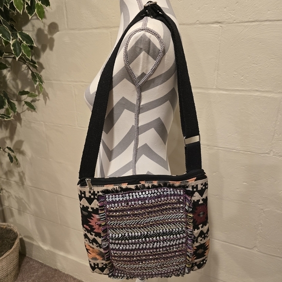 Coco + Carmen Handbags - Coco + Carmen Crossbody Beaded Tribal Aztec Boho Adjustable Strap Multicolor.